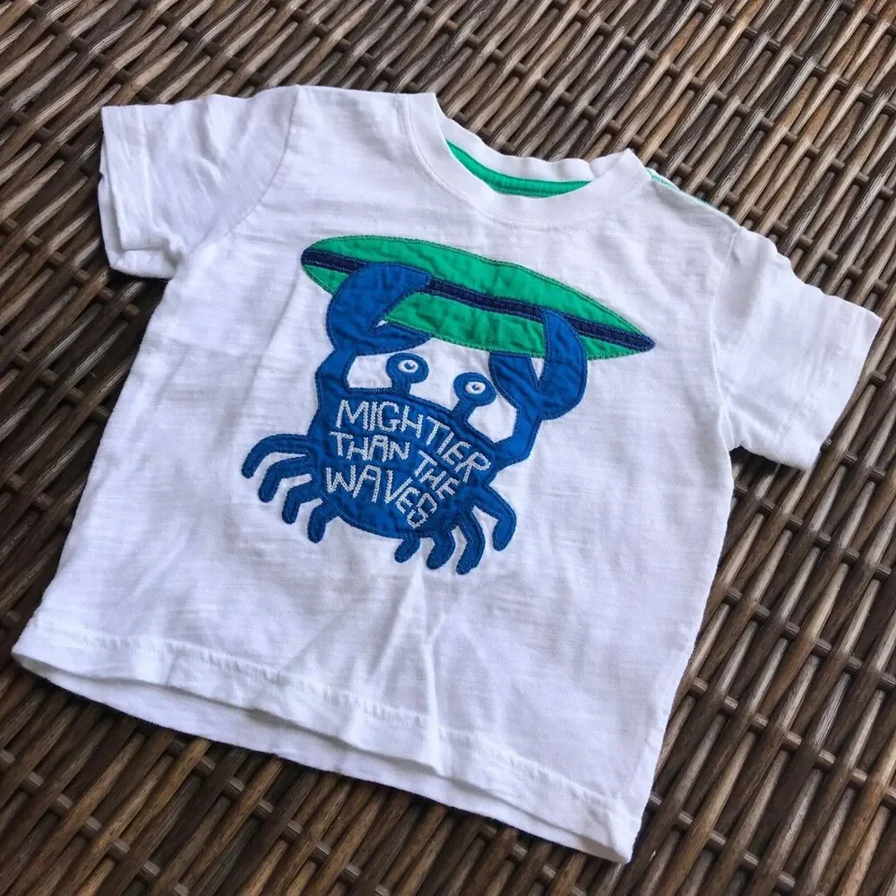 Gymboree Boys Tee Sz 12-18 Mo Tide Pool Mightier than the Waves Surfing Crab Top